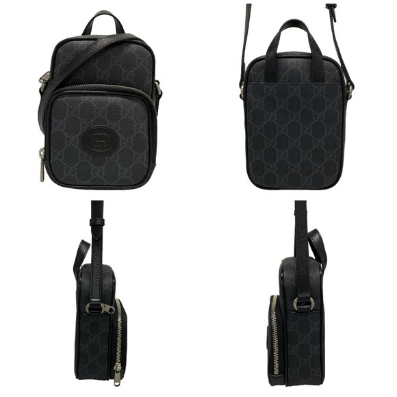 Auth GUCCI GG Supreme, Interlocking G 672952 Black Gray PVC Leather - - Picture 1 of 16